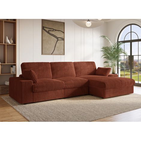 Deco In Paris – Canapé d'angle réversible 6 places en velours côtelé doux terracotta – Méridienne modulable – Confort optimal pour salon moderne (1/5)