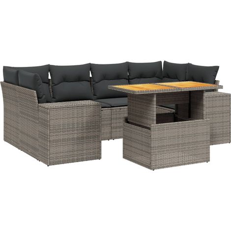 Maison Exclusive - 7-tlg. Garten-Sofagarnitur mit Kissen Grau Pol (1/3)