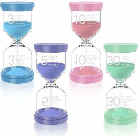 Reloj de arena infantil, de 3, 5, 10 y 30 minutos, de colores, ideal para la gestión del tiempo, para el cepillado de dientes, el aula o la oficina (4 piezas), 104 cm. (1/5)