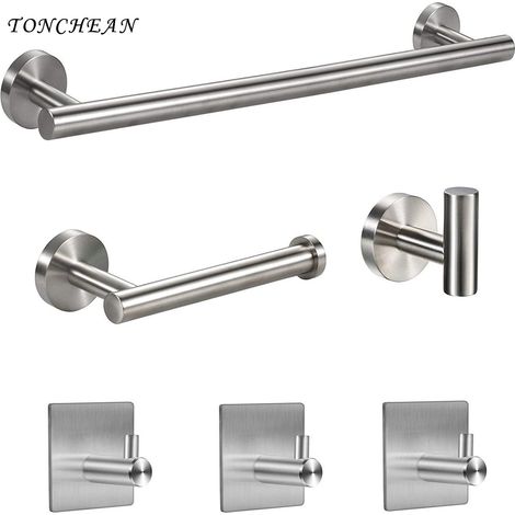 Barre de Serviettes de Bains,Acier Inoxydable Porte Serviette Murale Salle de Bain Ensemble de porte-serviettes muraux 6 pièces,OR, accessoires pour salle de bain et cuisine- (1/4)