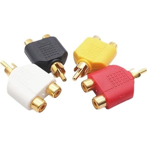 Lot de 4 adaptateurs répartiteurs RCA en Y plaqués Or, connecteurs RCA 1 mâle vers 2 Femelles pour Caisson de Basses, amplificateur stéréo de Voiture, TV, etc. (1/5)