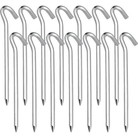 14 Pcs Sardines Piquet, Piquets de Tente en Acier Piquets de Fixation Sol Crochet- Idéal pour le jardin, le camping tentes (1/4)