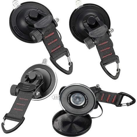 Lot de 4 ventouses de fixation robustes avec anneau en D, pour voiture, camping et tentes latérales - accessoire pour la maison et les voyages - noir (1/5)