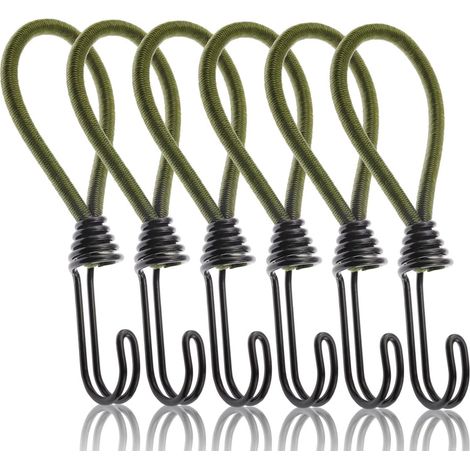12 grüne Gummischnüre mit Haken Metallhaken zur Sicherung von Ladung, Zeltgummischnüren und Outdoor-Produkten.