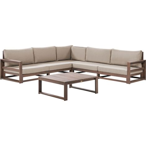 Set da giardino 5 posti in legno di acacia con cuscini grigio tortora Timor II (1/5)