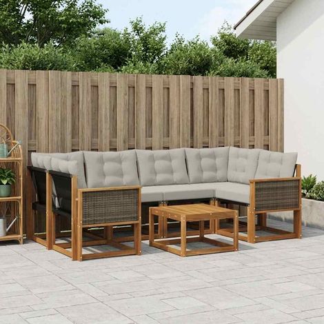 vidaXL Outdoor-Sofagarnitur mit Kissen 7 pcs Natürlich und Hellgrau (1/5)