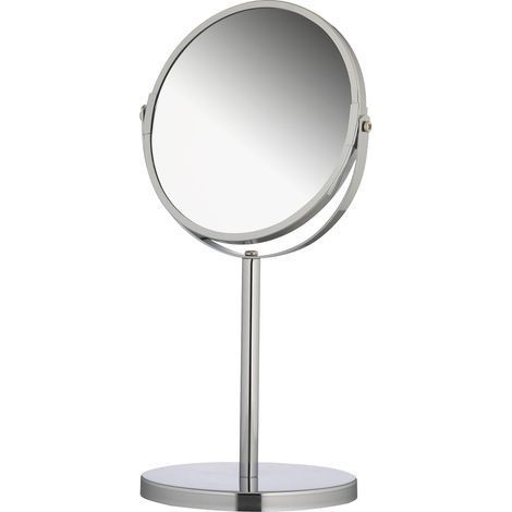 1 Miroir Cosmétique Sur Pied, Double Face 3x, Métal Chromé, Ø 17 Cm, Pour Salle De Bain (1/5)