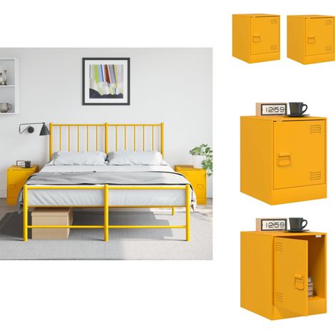 Tables de chevet 2 pcs jaune moutarde 34,5x39x44 cm acier - Table De Chevet - Meuble De Chambre - Commode - Étagère Murale - Rangement Intérieur (1/5)
