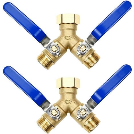 Lot de 2 raccords en Y pour tuyau d'arrosage, robinet d'arrosage, vanne de dérivation en cuivre pour tuyau de camping-car, filetage GHT 3/4 pouce (1/5)