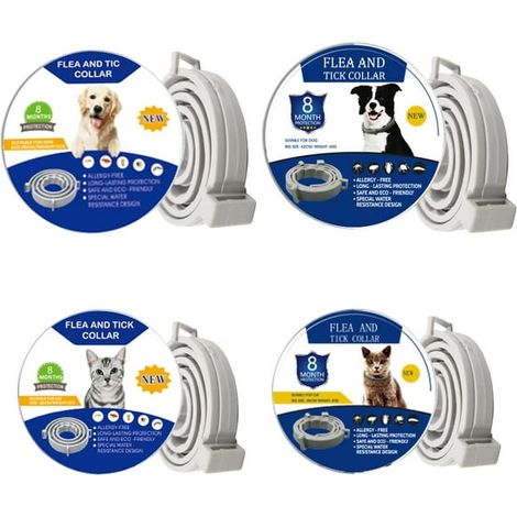 Collier anti-moustiques pour animaux de compagnie, anneau ajustable pour moustiques, anti-acariens et puces, accessoires pour animaux de compagnie (chien + chat), 4 unités. (1/5)