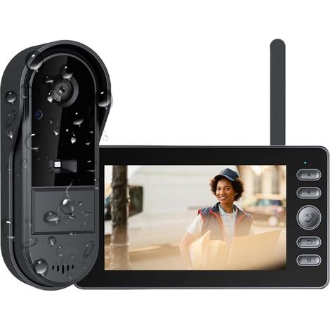 Wireless doorbell, 1080P HD wireless video doorbell camera with 4.3-inch screen, dual audio and recording, video intercom without WiFi/App, IP65 waterproof with night vision