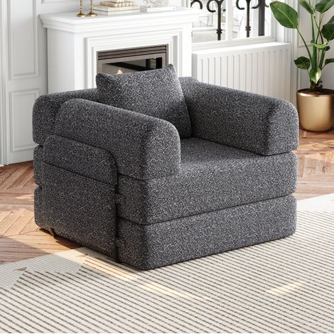 Canapé convertible 1 place en chenille gris OKMYHOME (1/5)