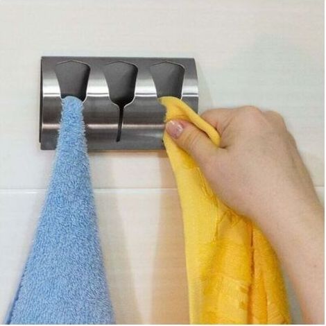 Porte Serviette Salle de Bain Adhésif, Patère Torchons Cuisine avec 3 Crochets INOX Brossé, 10 kg (1/4)