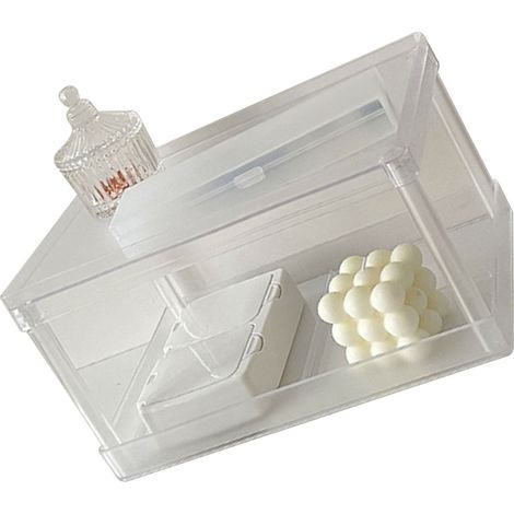 Multifunktionaler, transparenter, minimalistischer Schreibtisch-Organizer mit zwei Ebenen zur Aufbewahrung von Kosmetikartikeln und Schreibwaren (1/5)