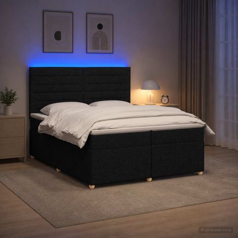 vidaXL Lit boxspring avec matelas Noir 200 x 200 cm Tissu (1/5)