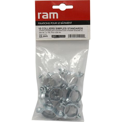 Sachet de 10 colliers simple métallique pour tube Ø22 - Ram (1/3)