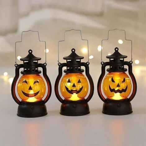 3PCS Lanterne Citrouille Lumineux Flash pour Les Enfants À L'extérieur, Lumières LED avec Décorations d'halloween Piles, Lumière De Intérieur Extérieur Décor Ornements Yellow Classe énergétique A+: (1/4)