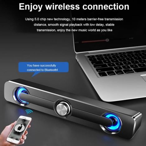 Barre de son Bluetooth 5.0 Stéréo 4D avec double réveil Soundbar de cinéma maison, Noir