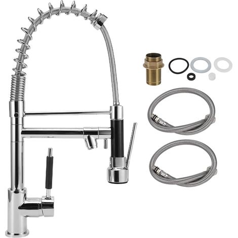 Robinet de Cuisine Avec Ressort En Spirale, Raccords D'évier Rotatifs à 360°, Robinet de Cuisine Professionnel à Arc Élevé, Facile à Installer(EU). (1/5)