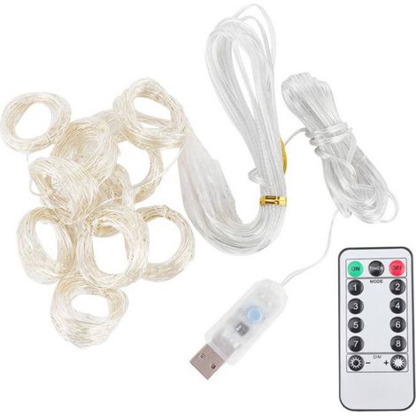 Rideau Lumineux LED - Télécommandé - USB Alimenté - Pour Fenêtre Mur Mariage Fête - Blanc - 8 Modes - 1 Pièce (1/5)