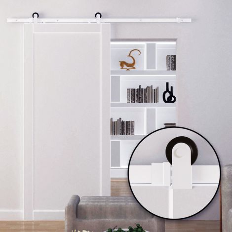 Kit ferramenta per porta scorrevole 183 cm in acciaio bianco con binari e rotelle (1/5)