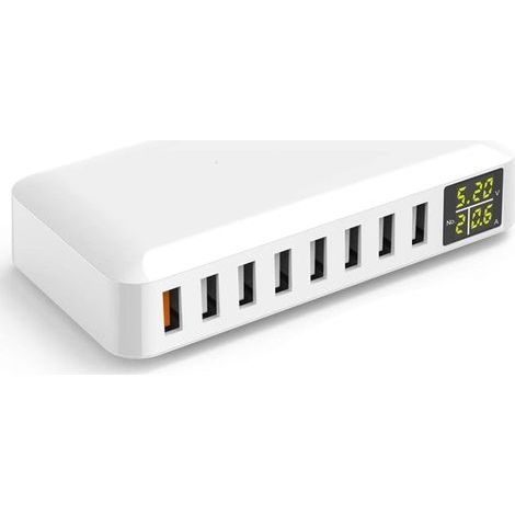 Longziming - Station de charge USB blanche – Chargeur rapide multiport 40 W avec écran LED – 13 × 2,6 × 6,5 cm (1/5)