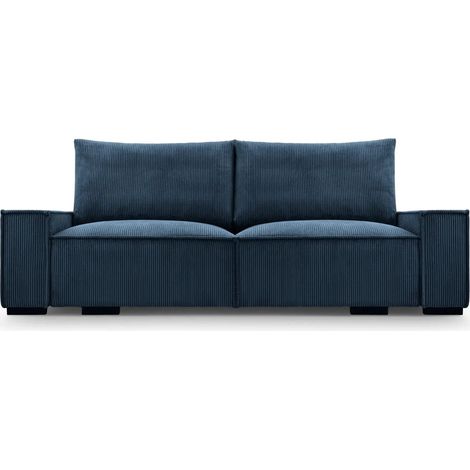 CLARY - Canapé droit convertible velours côtelé 2 places Bleu (1/5)