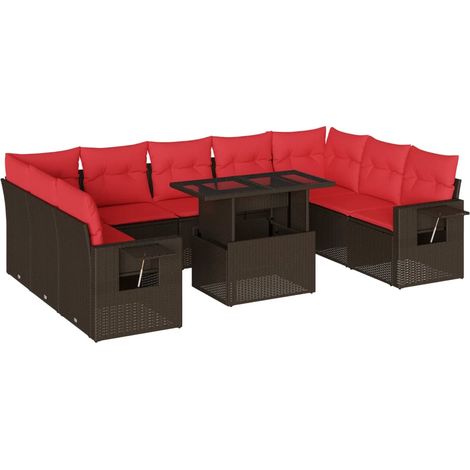 Maison Exclusive - 10-teiliges Gartensofa-Set mit Kissen, braun,