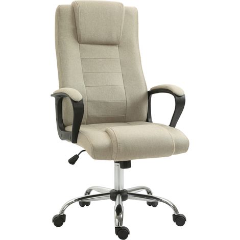 Bürostuhl in Leinenoptik, höhenverstellbar, Wippfunktion, 5 Rollen, Beige