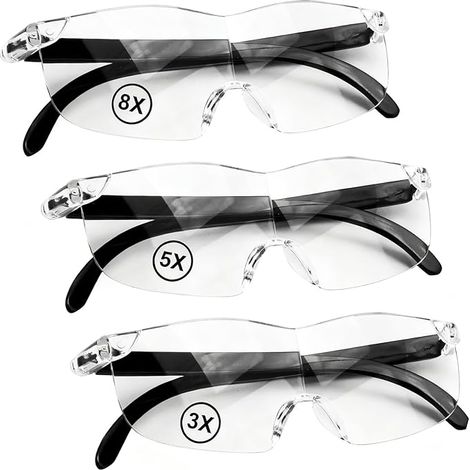 3 Piece Magnifying Glasses, Reading Glasses with 3 Levels of Magnification (300%, 500%, 800%), Anti Blue Light, Eyeglass Holder Ideal for Seniors, Watch Repair, Sewing (1/5)