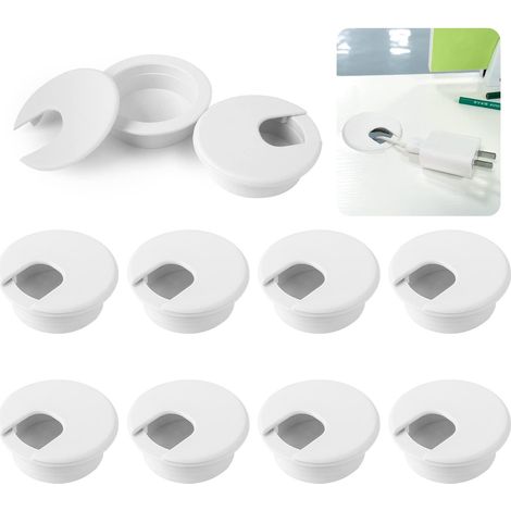Oeillet de Bureau 10 Pcs Passe-câbles Ronds Encastrables 50mm Oeillet de Couvercle en Plastique de Façon Rangements de Câbles pour Table de Bureau (Blanc) (1/5)