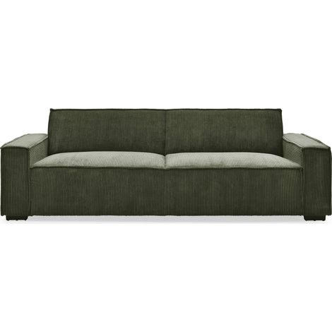 Canapé Convertible Clic-Clac 3 Places en Velours Côtelé Vert – Canapé Lit 2 Places avec Dossier Rabattable – Design Moderne et Confortable pour Salon – L230 x P94 x H75 cm (1/5)