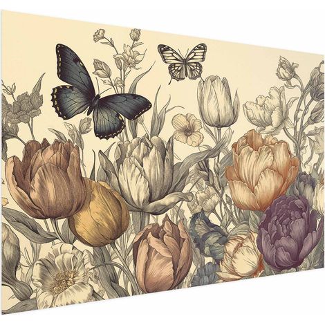 Póster: Tulipanes coloridos sobre un fondo color crema. (1/4)