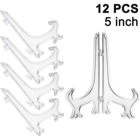 Set de 5 présentoirs transparents pour assiettes, 12 pièces, support pliable en plastique, vitrine de collection, étagère d'exposition pour assiettes décoratives. (1/5)