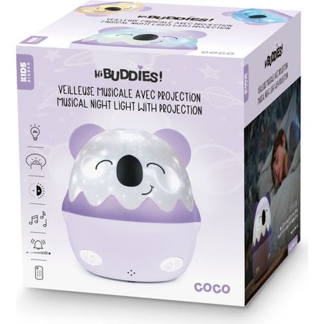 Luz Nocturna Musical Sin Cable BigBen con Proyección Koala Coco Blanco y Violeta