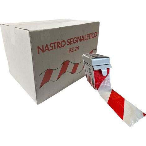 Nastro Segnaletico Bianco e Rosso in PVC 7 cm per 200 Metri con dispenser Conf. 24 pezzi (1/5)