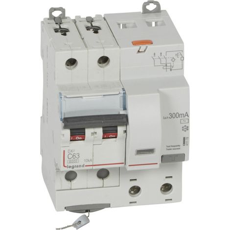 Legrand – Disjoncteur différentiel monobloc 10kA 63A type AC – 2 pôles 230V à 400V – Courbe de déclenchement 300mA – Montage encastré IP20