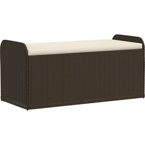 Banc de rangement et coussin marron 115x51x52 résine tressée (1/5)