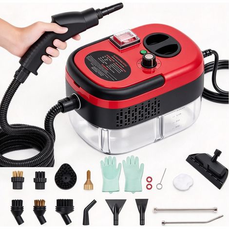 Nettoyeur vapeur portatif 2500W – Vapeur haute température 229°F – Pression 3BAR – 3 têtes de brosse pour cuisine, salle de bain, voiture(Version rouge) (1/5)