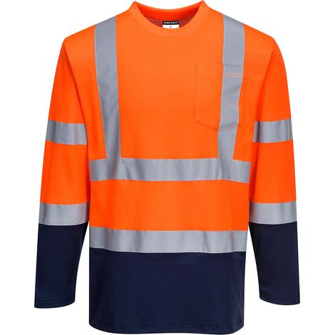 T-Shirt Baumwolle Komfort Bicolor Langarm Farbe: Orange/Navy Größe L - Portwest
