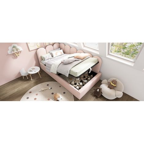 Daybed 90x200 cm de terciopelo rosa con arcón, para espacios pequeños, sin colchón – MEUBLIV (1/5)