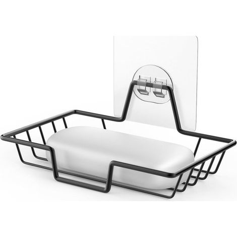 Estante de ducha de pared con jabonera, Estante de almacenamiento autoadhesivo para ducha de baño, Negro, 1 unidad, Multifuncional (1/5)