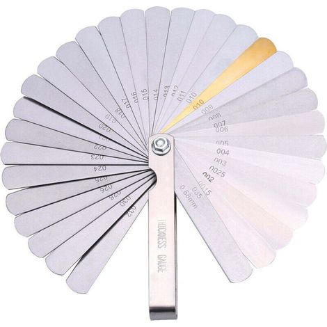 32-Blatt-Kombinations-Fühlerlehre mit doppelter Ablesbarkeit. Metrische und SAE-Fühlerlehre. Crezuo.