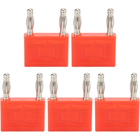 Lot de 5 fiches banane double rangée, connecteur cuivre nickelé 2 voies pour câbles d'enceintes, rouge (1/5)