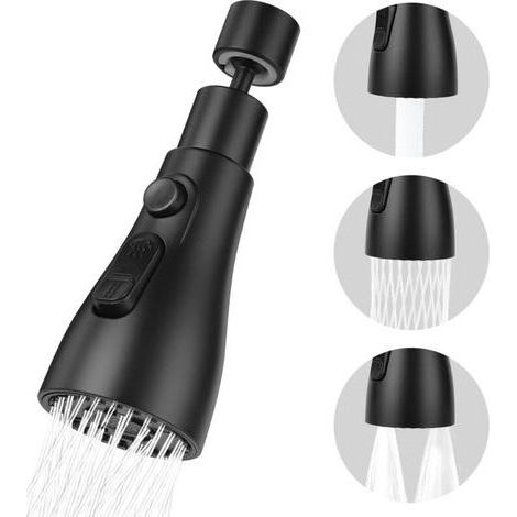 360 Degree Kitchen Sink Sprayer, 3 Mode Kitchen Faucet Spout with Aerator, Swivel Faucet Head for Kitchen Sink Mixer Tap (Black) (1/5)