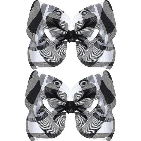 Lot de 2 grands nœuds de Noël de 16 cm avec pinces crocodile, accessoires pour cheveux à carreaux pour filles et femmes, parfaits pour les fêtes de Noël (noir et blanc). (1/5)