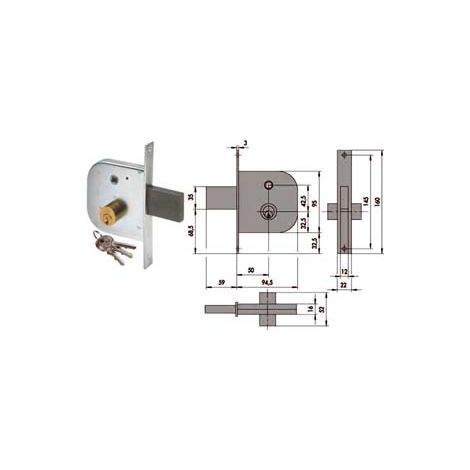 SERRATURA INFILARE PER CANCELLI CON QUADRO CATENACCIO E SCROCCO 42310- - mm.50 (42310500) - 2 pezzi CISA