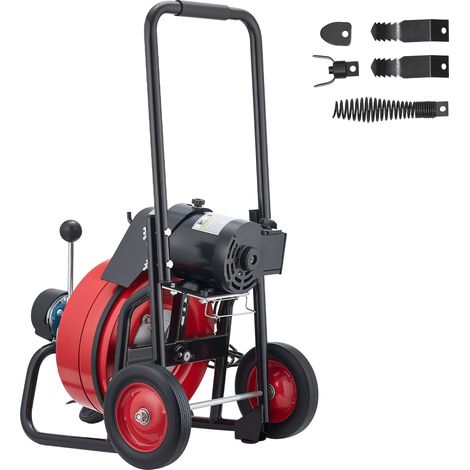 Mophorn Déboucheur électrique pour canalisations, câble de 30 m x 9,5 mm, équipé d'une alimentation automatique et monté sur roues. Convient aux tuyaux de 50 à 100 mm, livré avec 4 têtes de coupe (1/5)