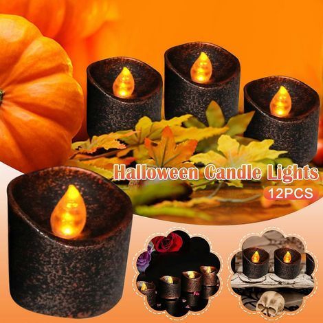 Décorations d'Halloween d'extérieur, 12 bougies noires, lampe de table électronique pour la maison et la salle à manger, Halloween (1/5)