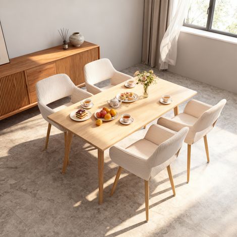MEUBLES COSY Lot de 4 Fauteuil Chaises de salle à manger scandinave en microfibre Beige Clair (1/5)